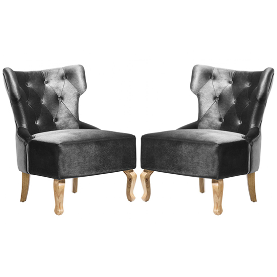 Photo of Narvel grey velvet dining chairs with wooden legs in pair
