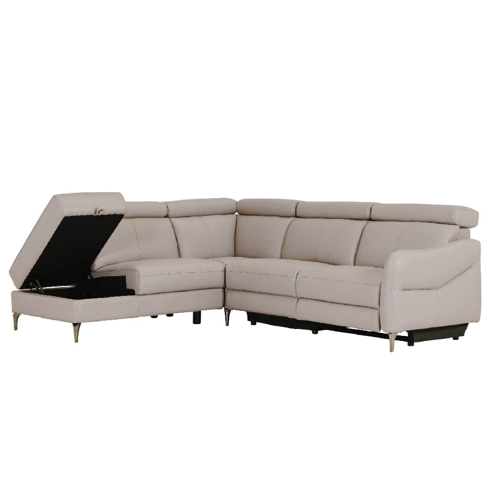 Product photograph of Nassau Leather Rhf Corner Recliner Sofa In Stone from Furniture in Fashion