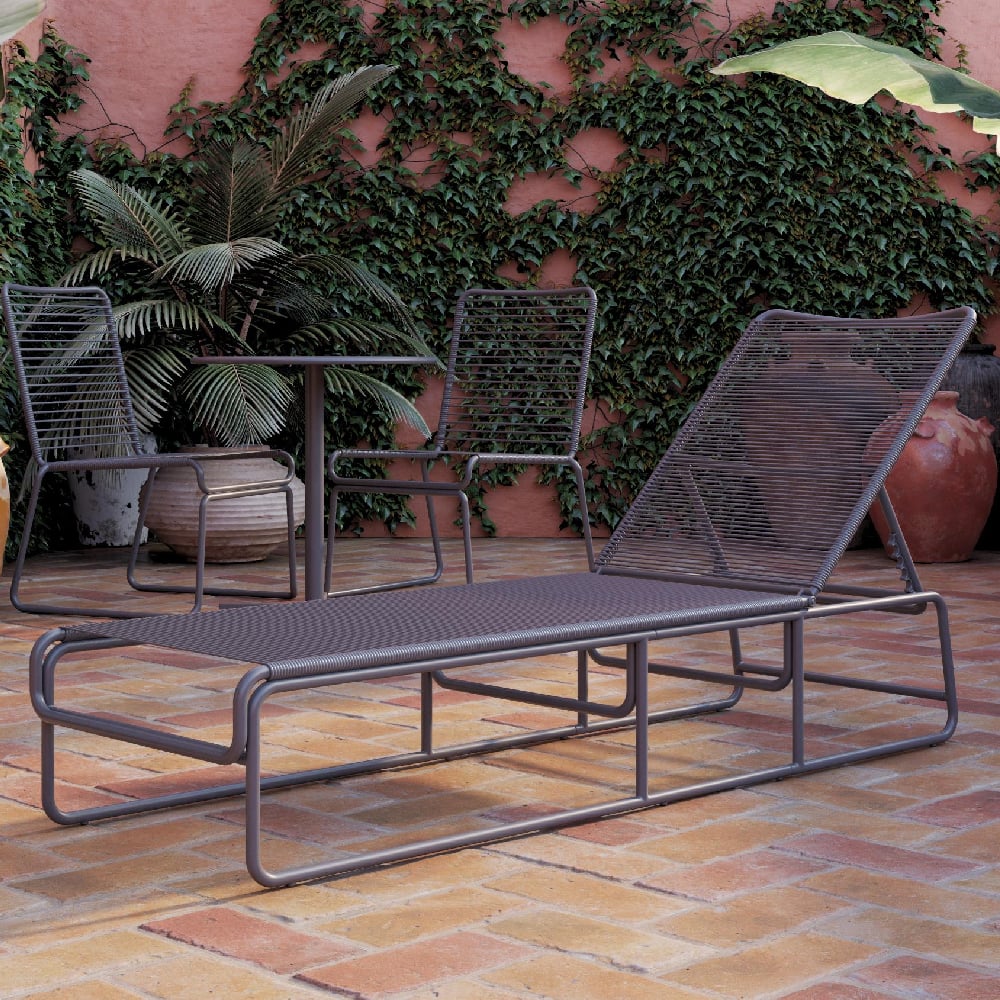 natick metal adjustable sun lounger in charcoal grey