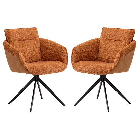 Product photograph of Natick Rust Boucle Fabric Dining Armchairs In Pair from Furniture in Fashion
