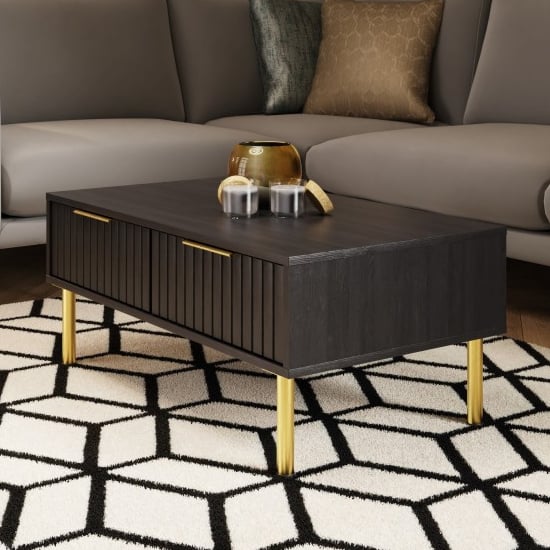 Product photograph of Natick Wooden Coffee Table With 2 Drawers In Black from Furniture in Fashion