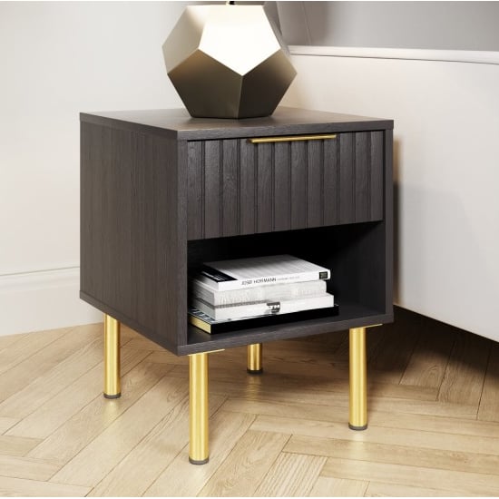 Product photograph of Natick Wooden Lamp Table With 1 Drawer In Black from Furniture in Fashion