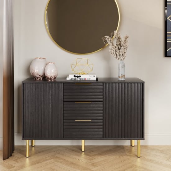 Product photograph of Natick Wooden Sideboard With 2 Doors 3 Drawers In Black from Furniture in Fashion