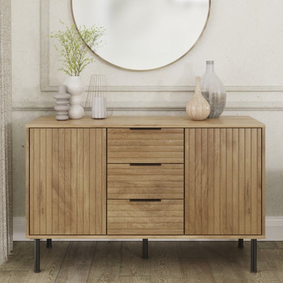 Product photograph of Natick Wooden Sideboard With 2 Doors 3 Drawers In Oak from Furniture in Fashion