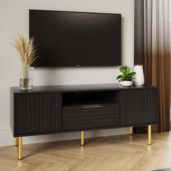 Product photograph of Natick Wooden Tv Stand With 2 Doors 1 Drawer In Black from Furniture in Fashion