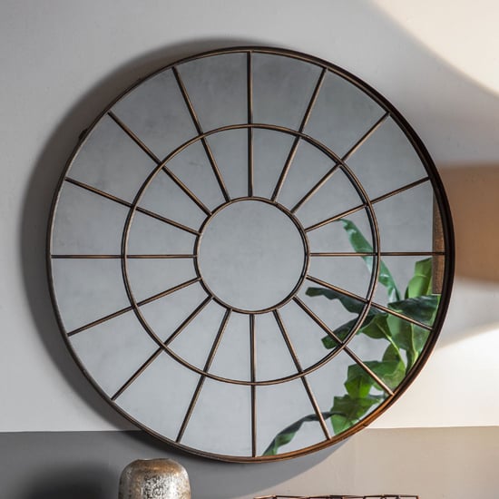 Product photograph of Nauvoo Round Wall Mirror In Bronze Effect Metal Frame from Furniture in Fashion