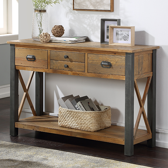 Nebura Wooden 4 Drawers Console Table In Reclaimed Wood Furniture in