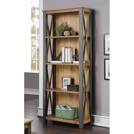 Photo of Nebura tall wooden 4 shelves bookcase in reclaimed wood