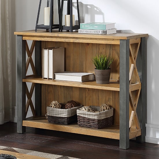 Product photograph of Nebura Wooden Low Bookcase In Reclaimed Wood from Furniture in Fashion