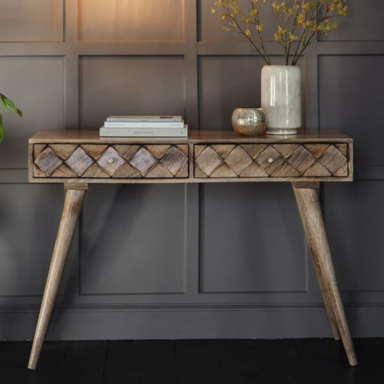 Photo of Neenah mango wood console table with 2 drawers in burnt wax