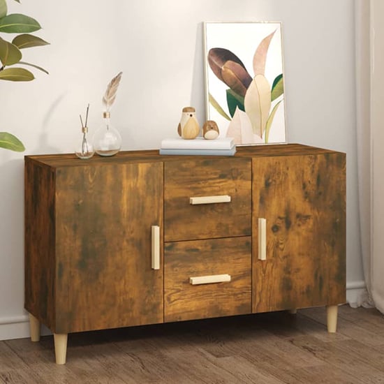 Product photograph of Neola Wooden Sideboard With 2 Doors 2 Drawers In Smoked Oak from Furniture in Fashion