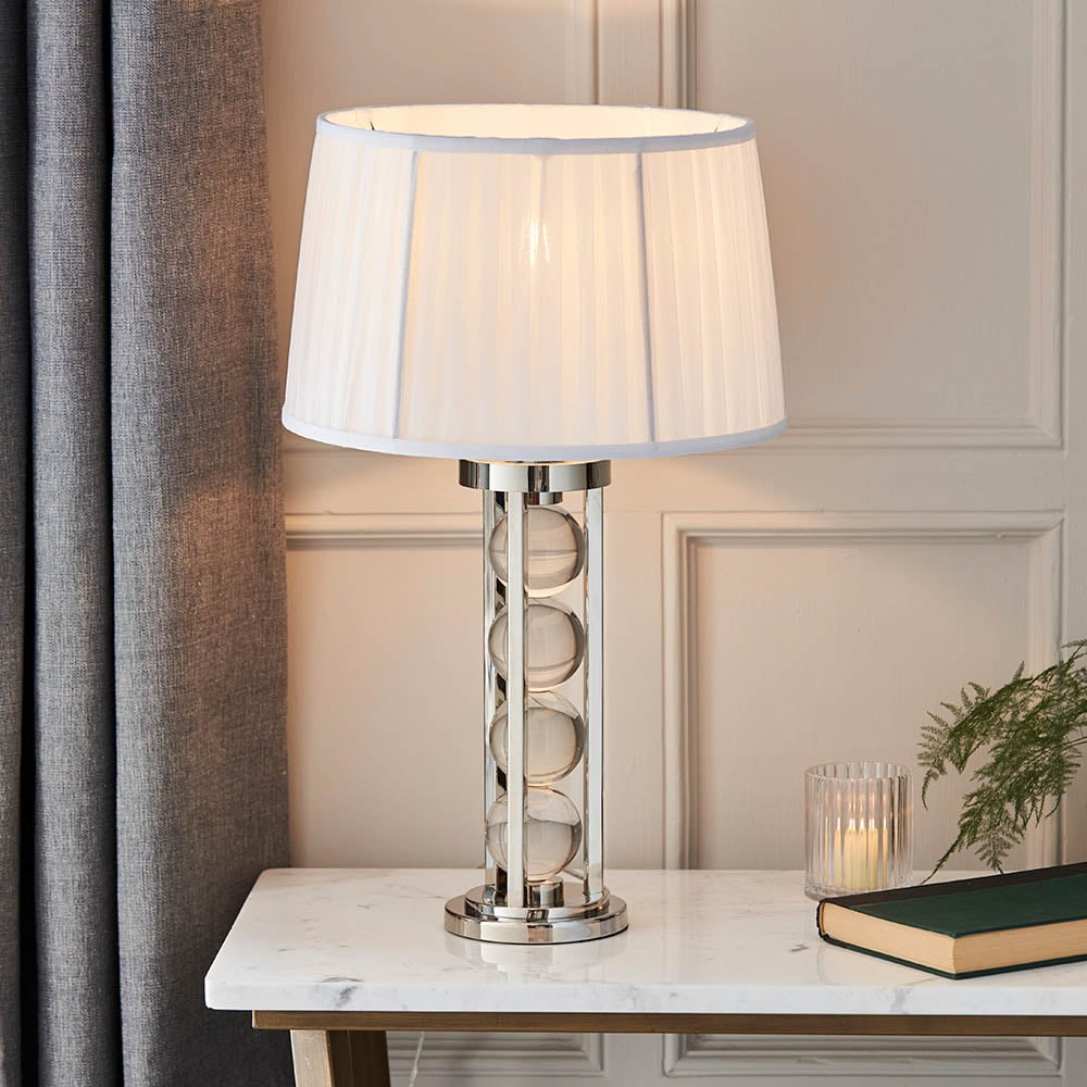 Product photograph of Nephi Clear Glass Crystal Table Lamp In Polished Nickel from Furniture in Fashion