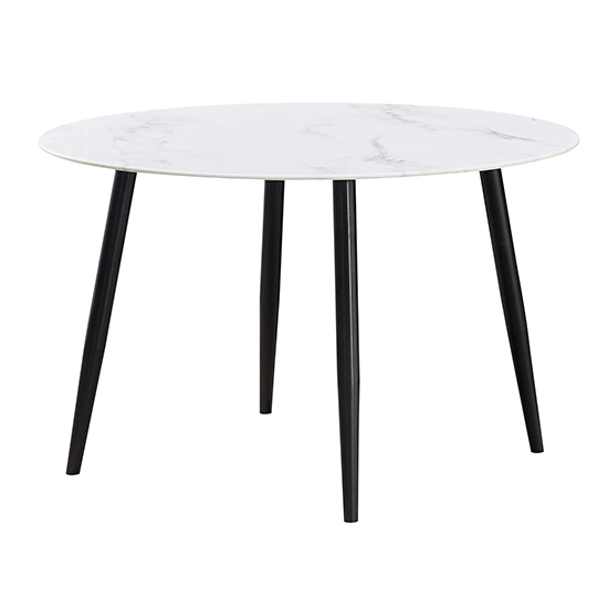 Product photograph of Netho Round Marble Effect Glass Dining Table In White And Grey from Furniture in Fashion