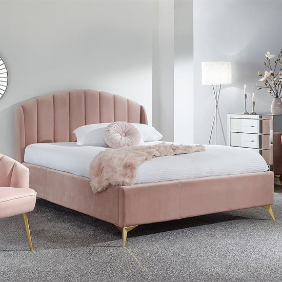 Product photograph of Pulford Velvet End Lift Storage Double Bed In Blush Pink from Furniture in Fashion