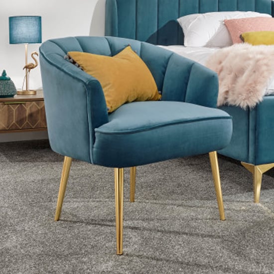 Product photograph of Pulford Velvet Upholstered Armchair In Teal from Furniture in Fashion