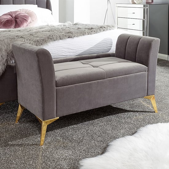 Read more about Pulford velvet upholstered ottoman storage bench in grey