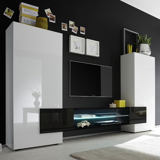 Product photograph of Nevaeh Wooden Entertainment Unit In White And Black High Gloss from Furniture in Fashion