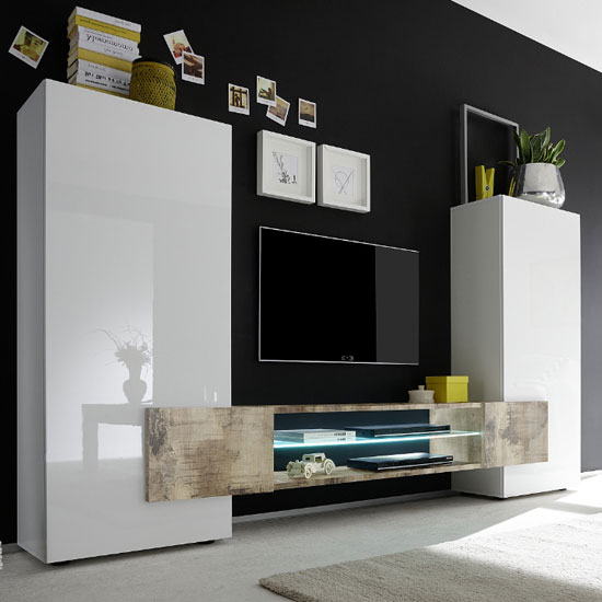 Read more about Nevaeh wooden entertainment unit in white high gloss and pero