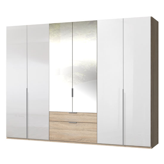 Read more about New xork 6 doors mirrored wardrobe in high gloss white and oak