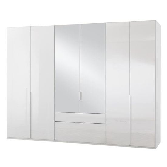 Read more about New xork 6 doors mirrored wardrobe in high gloss white
