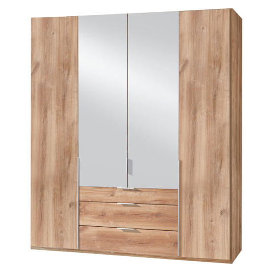 Read more about New york tall mirrored 4 doors wardrobe in planked oak