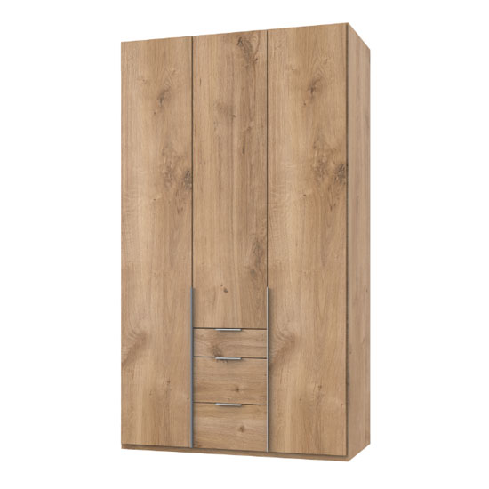 Read more about New york tall wooden 3 doors wardrobe in planked oak