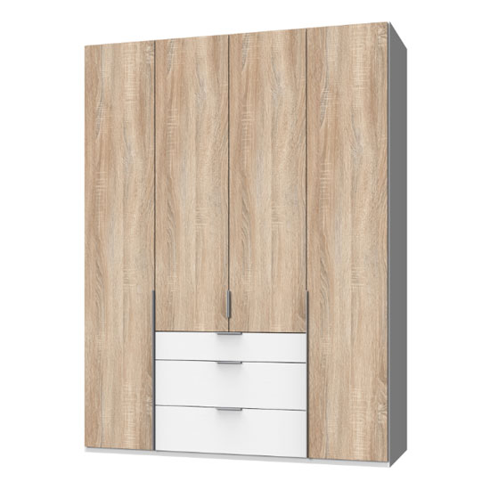 Read more about New york tall wooden 4 doors wardrobe in oak and white