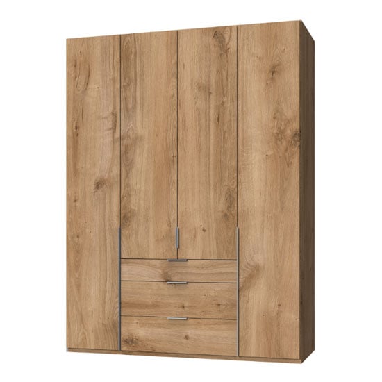 Read more about New york tall wooden 4 doors wardrobe in planked oak