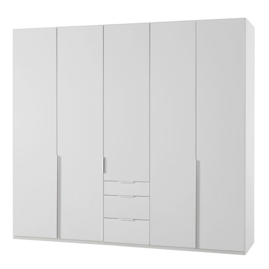 Read more about New york tall wooden 5 doors wardrobe in white
