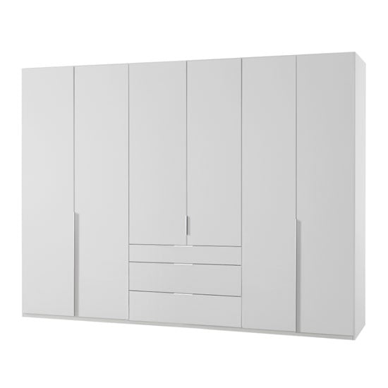 Read more about New york tall wooden 6 doors wardrobe in white