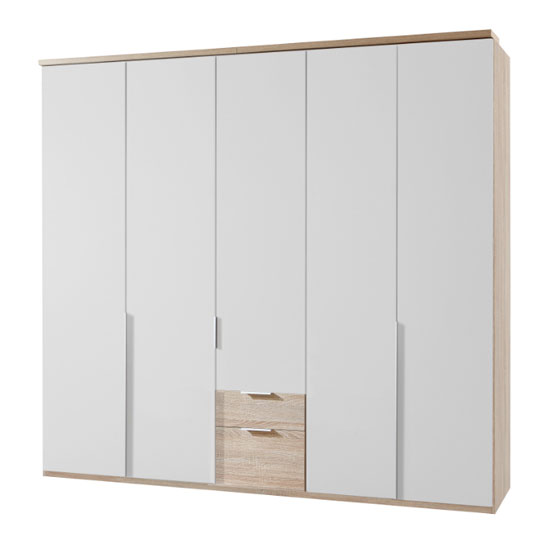 Read more about New york wooden 5 doors wardrobe in white and oak