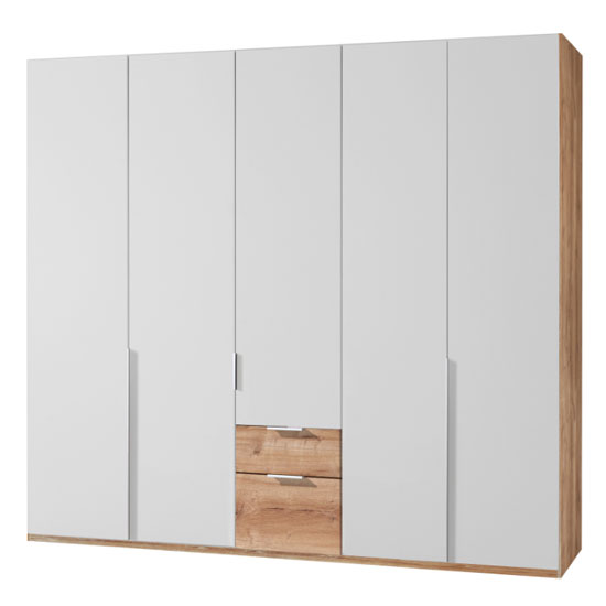 Read more about New york wooden 5 doors wardrobe in white and planked oak