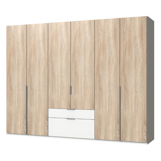 Read more about New york wooden 6 doors wardrobe in oak and white