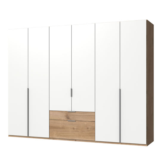 Read more about New york wooden 6 doors wardrobe in white and planked oak