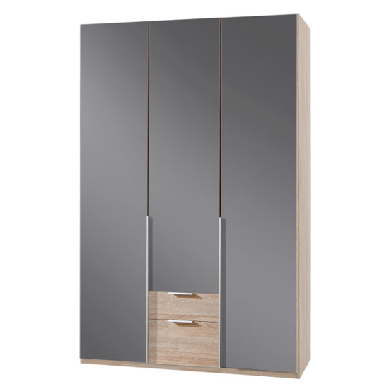 Read more about New zork wooden 3 doors wardrobe in gloss grey and oak