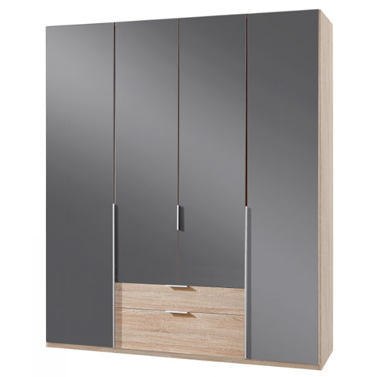 Read more about New zork wooden 4 doors wardrobe in gloss grey and oak