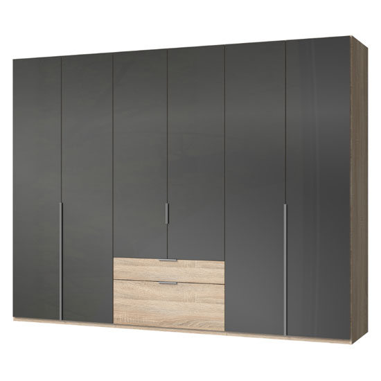 Read more about New zork wooden 6 doors wardrobe in gloss grey and oak