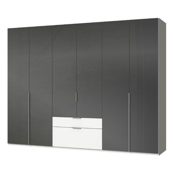 Read more about New zork wooden 6 doors wardrobe in gloss grey and white
