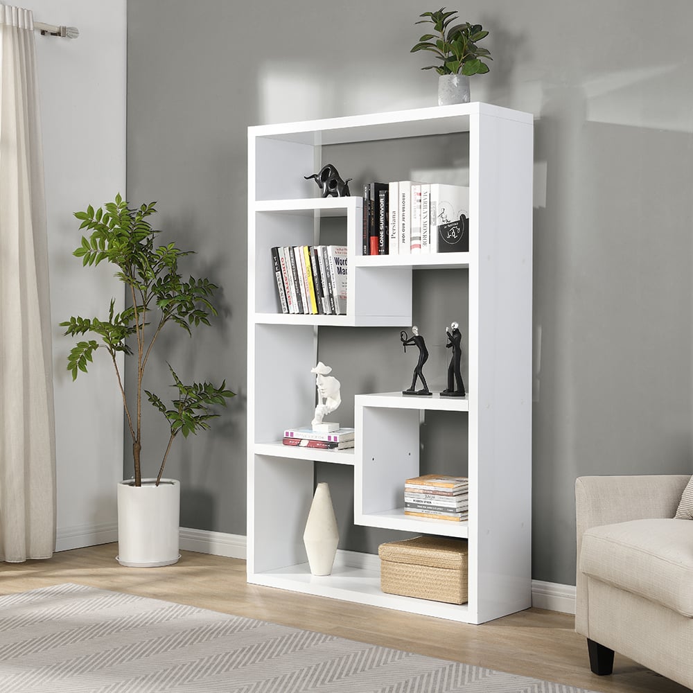 escala wide high gloss display shelving unit in white