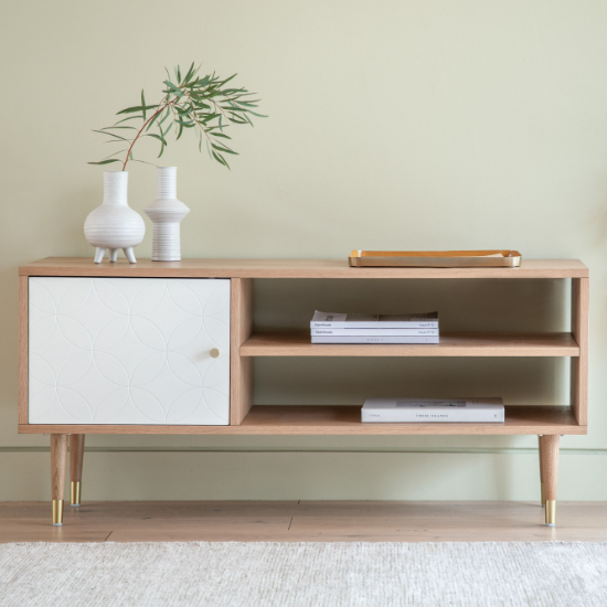 Product photograph of Newberry Wooden Tv Stand With 1 Door In White And Oak from Furniture in Fashion
