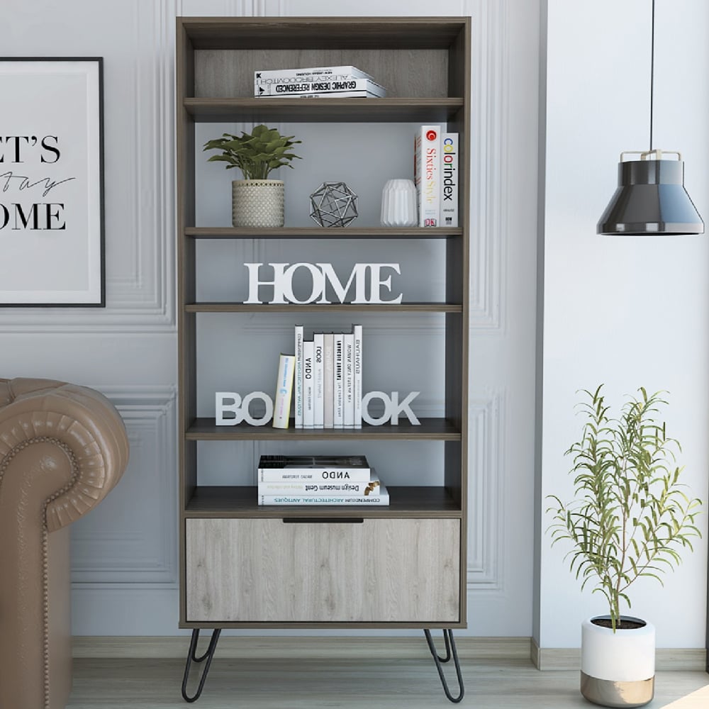 Product photograph of Newcastle Wooden Bookcase With 1 Drawer In Brown And Oak from Furniture in Fashion