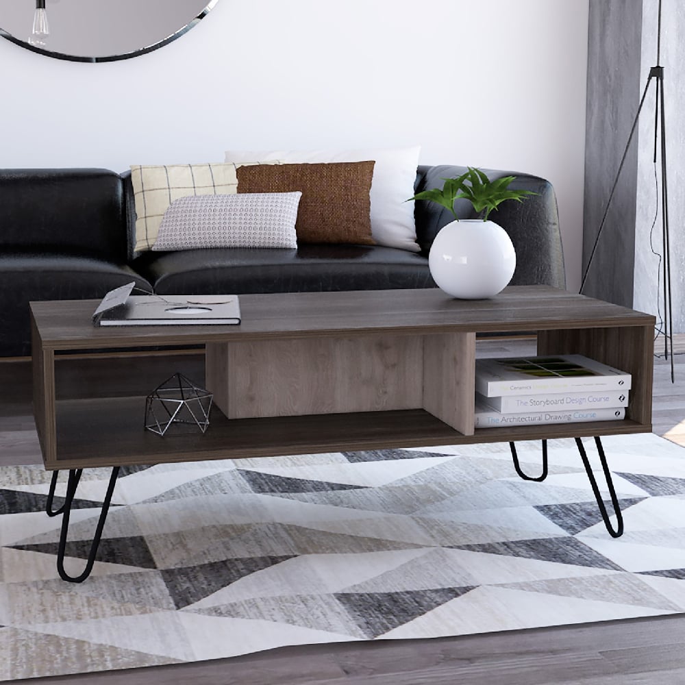 newcastle wooden coffee table in smoked brown and oak