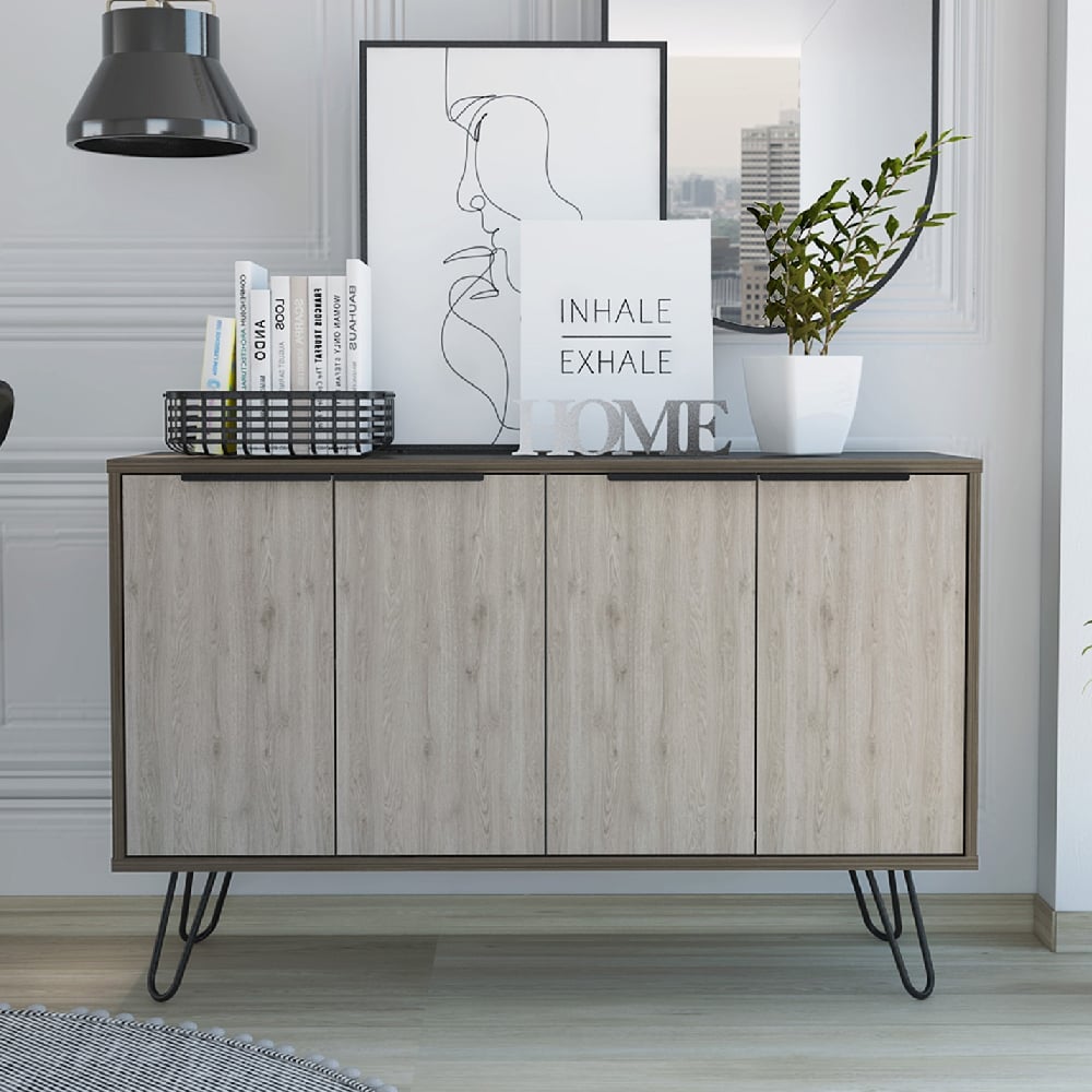 newcastle wooden sideboard with 4 doors in brown and oak