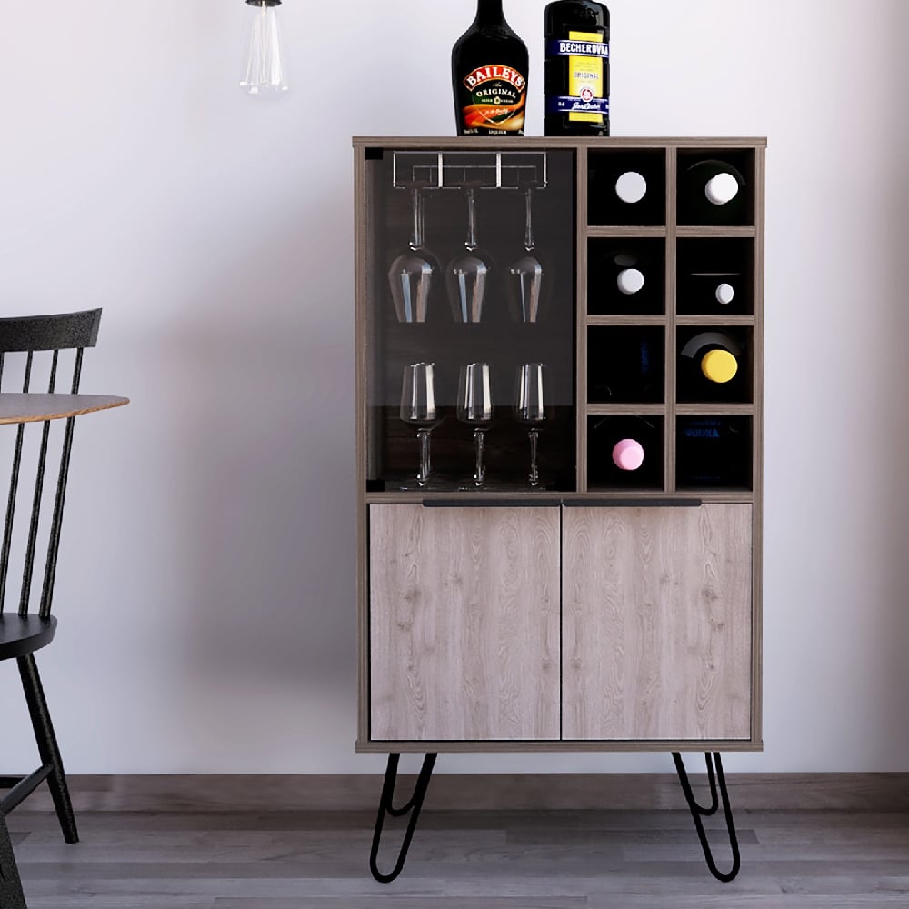 Product photograph of Newcastle Wooden Wine Cabinet With 2 Doors In Brown And Oak from Furniture in Fashion