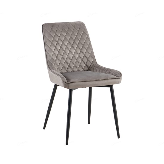 newry velvet dining chair in grey with black metal legs