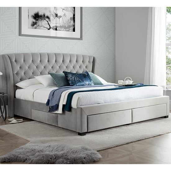 Product photograph of Newton Velvet 4 Drawers Storage Double Bed In Grey from Furniture in Fashion