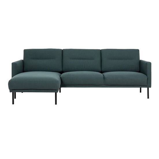 Read more about Nexa fabric left handed corner sofa in dark green and black leg