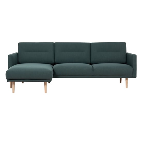 Read more about Nexa fabric left handed corner sofa in dark green with oak legs