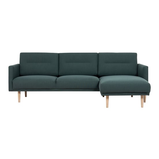 Product photograph of Nexa Fabric Right Handed Corner Sofa In Dark Green With Oak Legs from Furniture in Fashion