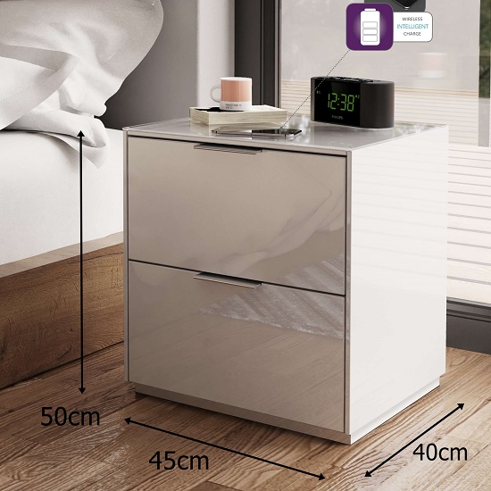 Nexus Bedside Cabinet In White High Gloss With Two Drawers Furniture In Fashion 8249